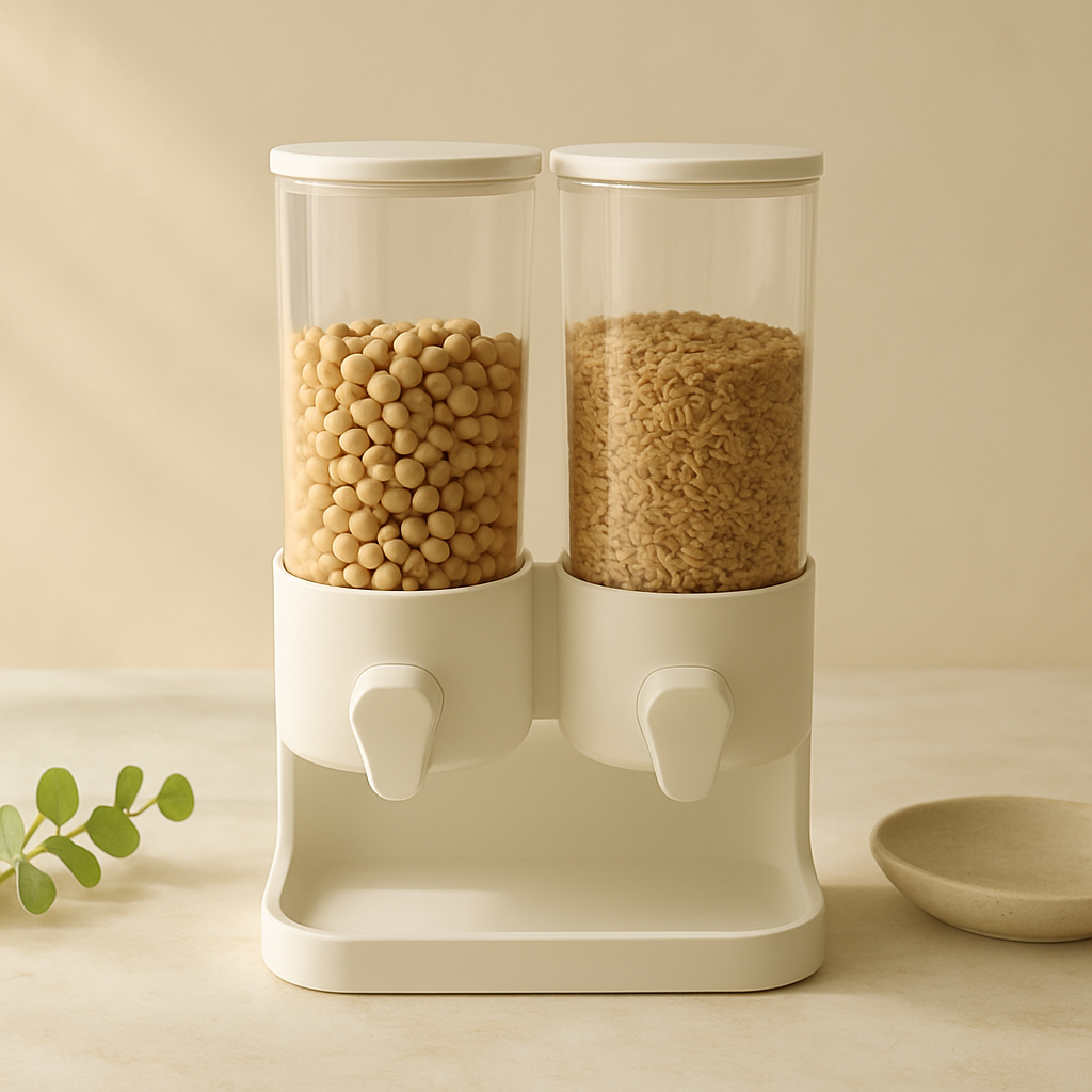 Honey-Can-Do Zevro Essential Dual-Control Dry Food Dispenser, Black/Chrome