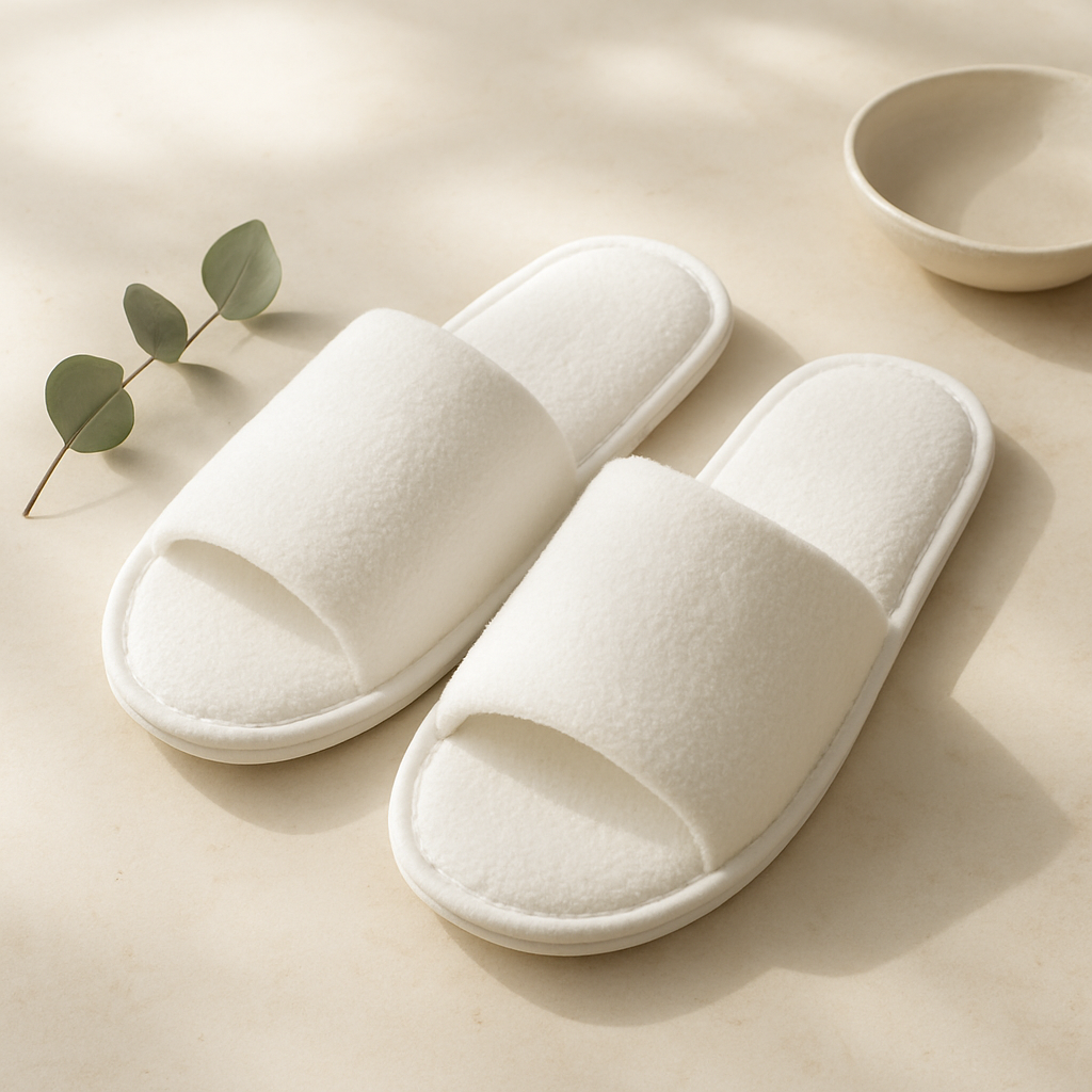 Elcoho 12 Pairs Open Toe Spa Slippers, White, Individually Wrapped