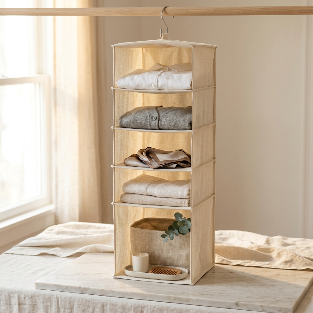 StorageWorks 6-Shelf Hanging Closet Organizer, Beige/White/Ivory