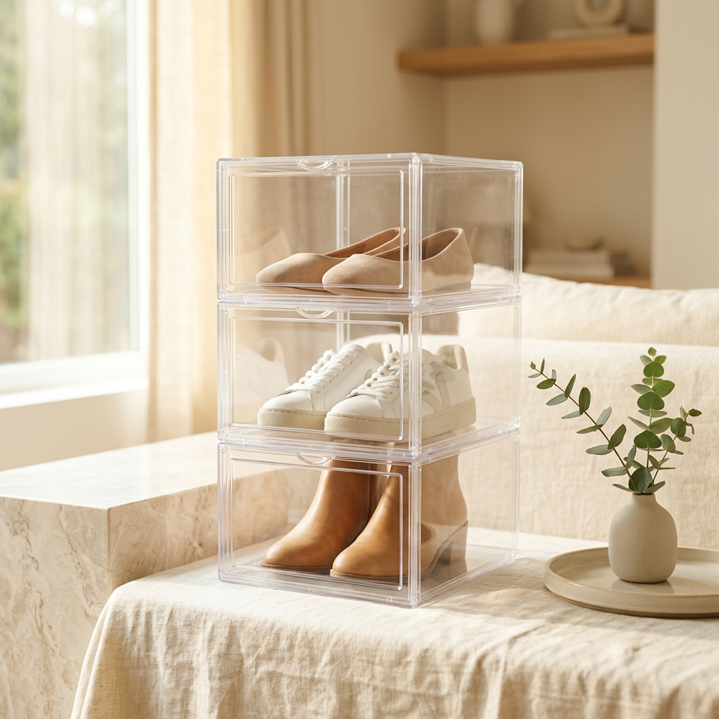 SEE SPRING 12 Pack Clear Stackable Shoe Storage Boxes