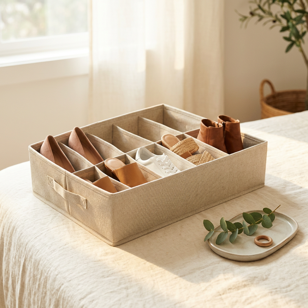 StorageWorks Shoe Organizer for Closet, Beige (Fits 16 Pairs)