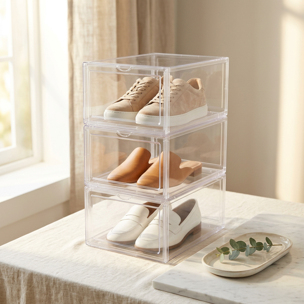 SEE SPRING 12 Pack Clear Stackable Shoe Storage Boxes