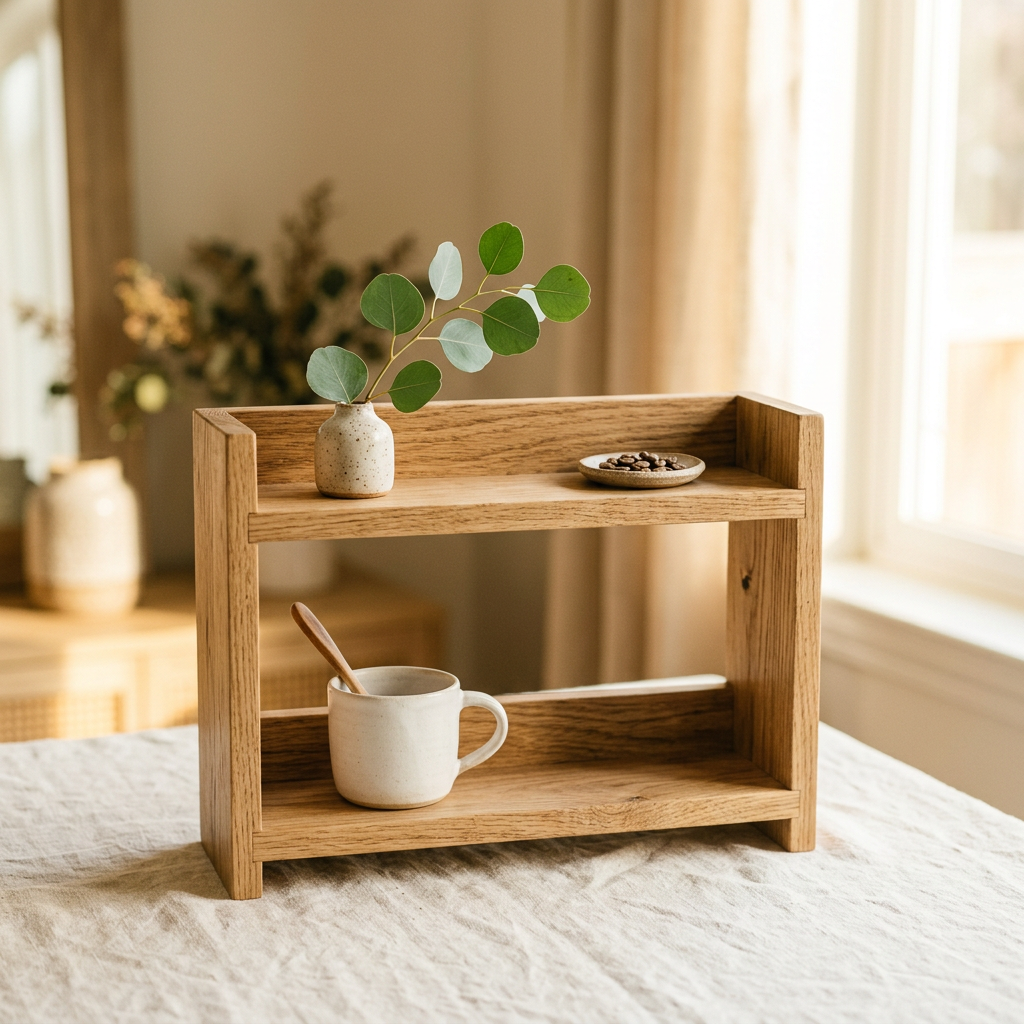 2-Tier Wood Coffee Bar Organizer Shelf for Countertop