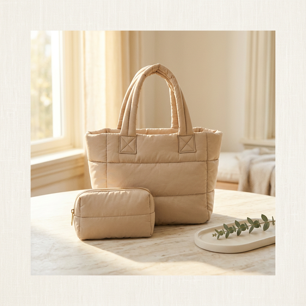 TOPDesign Puffer Tote Bag with Cosmetic Bag