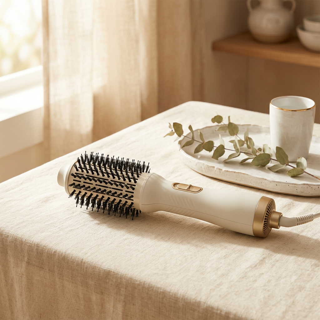 TYMO 4-in-1 Ionic Hair Dryer Brush with Oval Titanium Barrel (2.85", Gold)