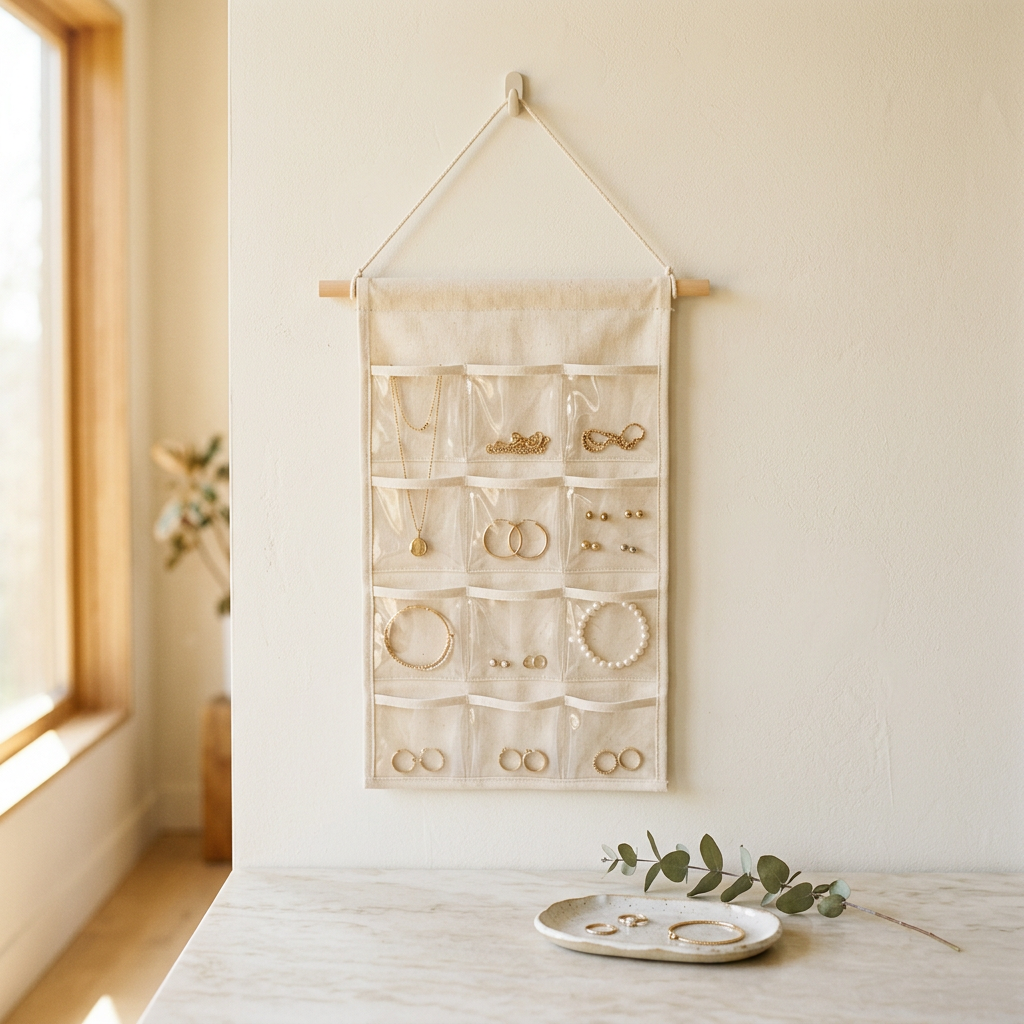 BB Brotrade 80-Pocket Hanging Jewelry Organizer, Beige