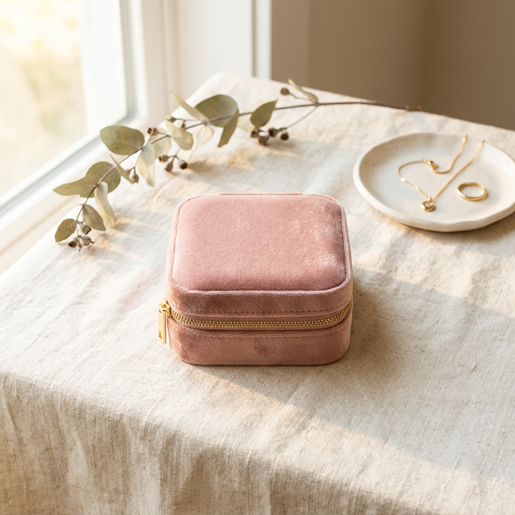 CASEGRACE Travel Jewelry Case, Plush Velvet, Pink
