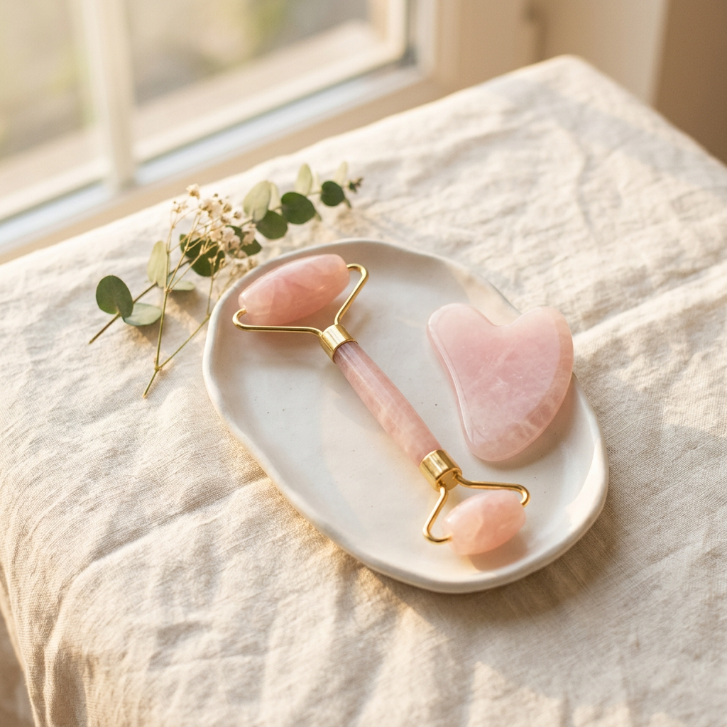 BAIMEI IcyMe Rose Quartz Roller & Gua Sha Facial Tool Set