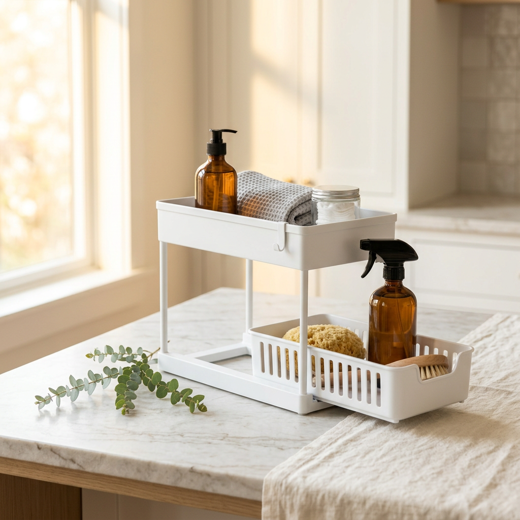 Kitstorack Under Sink Organizer 2-Tier Slide-Out 2-Pack, Black